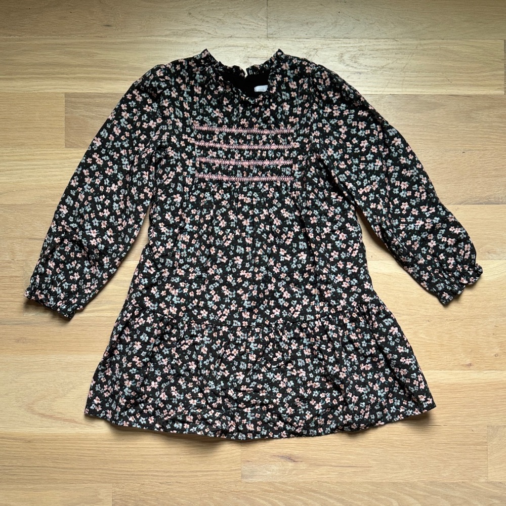 Girls’ Zara Black and Pink Floral Dress - Size 4-5
